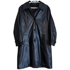 Danier Mens Leather Jacket M Black Trench Coat‎ Zip Out Lining 2-in-1 Classic